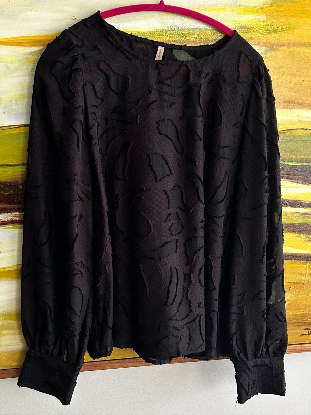 SOYACONCEPT Women's Black Textured Long-Sleeve Blouse